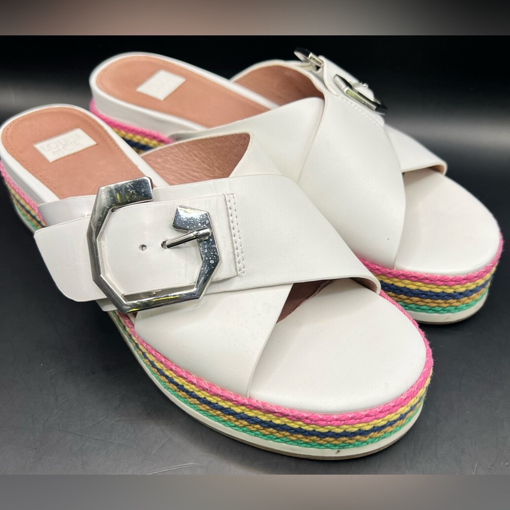 Louise et Cie White Platform Sandals with Multicolor Sole, Size: 7.5